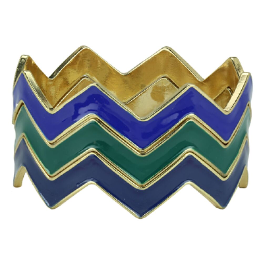 8” Chevron Stackable Bangle Bracelets In Multicolors Set In Goldtone - Picture 2 of 5
